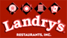 A red and white logo for landry 's restaurants.