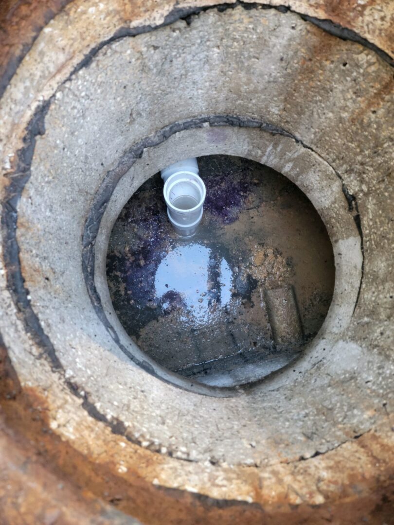 A view of the inside of an old well.